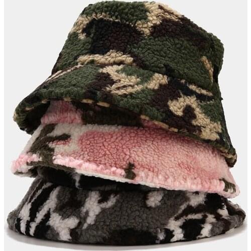 Winter Men Bucket Hats Women Camouflage Printed Chapeau Thermal Plush Hat Fisherman Hat Basin Cap Bucket Hat Шапки Для Женщин