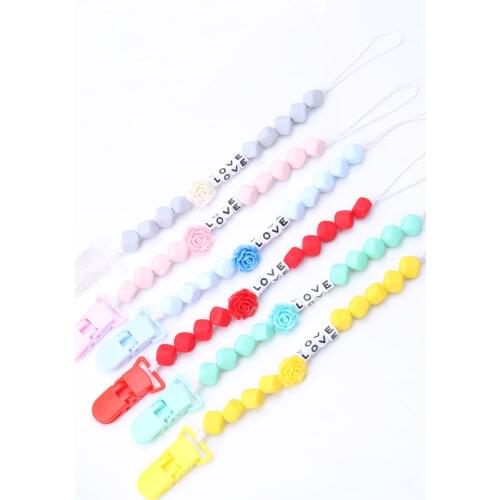 1 Pcs Food Grade Silicone Letter Flower Pendant Pacifier Chain Clip For Baby Newborn Boy Girl Baby Products