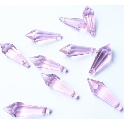 10pcs 36MM Pink Multiface Crystal Ice Prism Pendants (Free Rings) For DIY Glass Curtain/ Chandelier Parts Garland Pendants