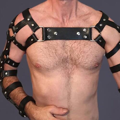 2021 Men Leather Adjustable Chest Suspender Harness Black Bondage Body Garter Harajuku Goth Dance Nightclub Wear Restraint Belts