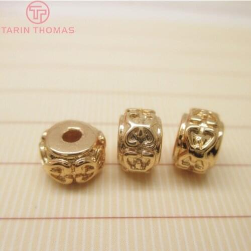 6PCS 7x4.5MM 24K Gold Color Plated Brass Large hole Spacer Beads Bracelet Beads High Quality Diy Jewelry Accessories