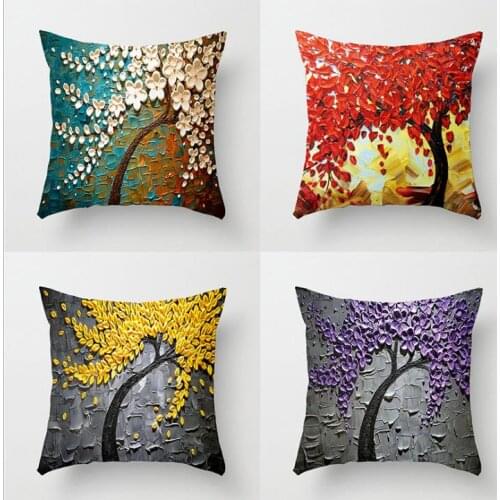Flower Plant 3D Pillows Tree Cotton Linen Pillowcase Sofa Couch Cushion Covers Shop Coffee Home Decor Square Home textile