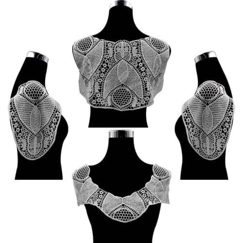 4PCS/Set Elegant White Cotton Lace Fabric Collar Trim Embroidery Laces Applique Sew On Patch DIY Dress Garment Sewing Accessory