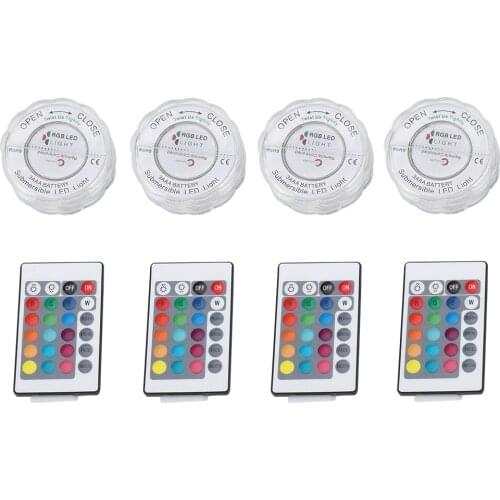 4pcs/Set LED RGB Lights Waterproof Remote Control Underwater Lamp Wedding Party Vase Decor Pool Light Remote Control