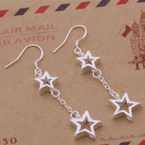 AE309 Hot sterling earrings , fashion jewelry , double five-pointed stars /cgeakxla aqgajhna silver color