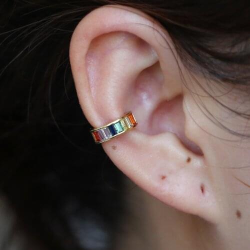 Baguette cubic zirconia cuff earring ear cuff fashion cz no piercing charming jewelry ear clip colorful rainbow cz earring
