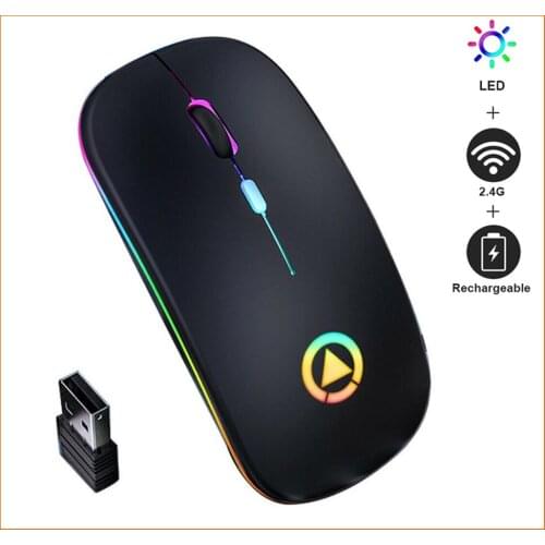 Wireless Mouse Computer Mouse Silent Rechargeable 1600 DPI Mice with LED Optical Backlit Glowing Mice USB Mouse for PC Laptop