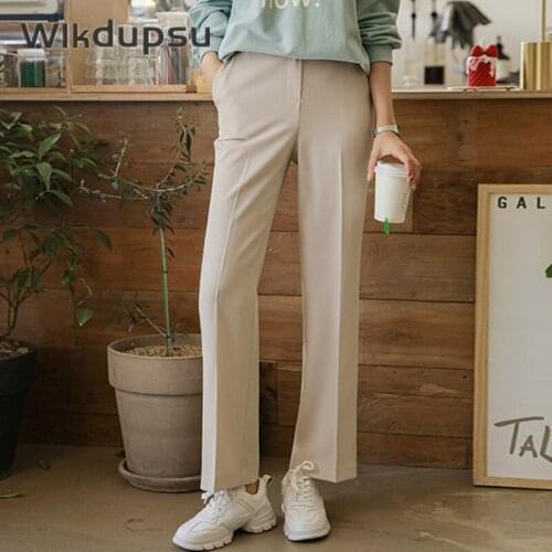 Pants Women New Fashion Korean High Waist Straight Trousers Female Casual Formal Work Office Chic Streetwear Petite Clothing