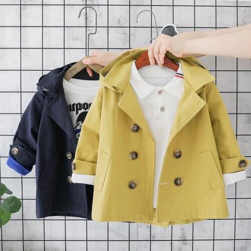 Spring Autumn Girls Boys Windbreaker Jacket Detachable Hooded Baby Outwear Clothing Double Breasted Children Coats 2-6 Years