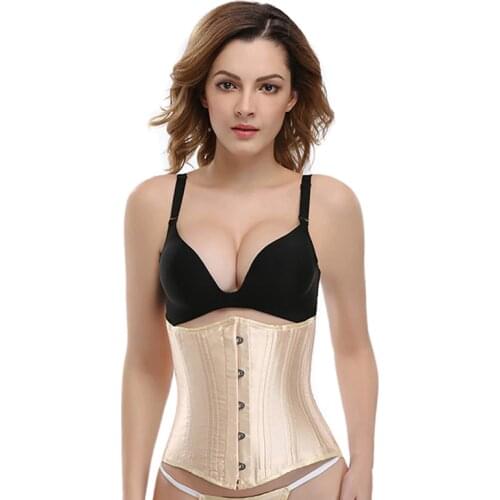 Women Sexy Waist Cincher Corsets 24 Steel Boned Bustiers Corset Underbust Satin Body Shaper Lingerie Waist Cincher Corselet