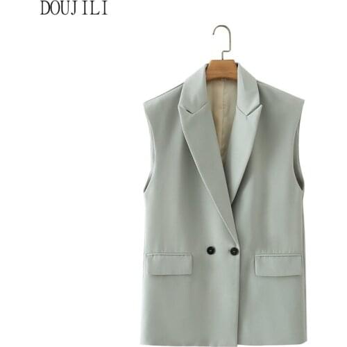 DOUJILI Elegant Women Waistcoat Vest Coat With Black Buttons Fashion Office Ladies Sleeveless Blazer