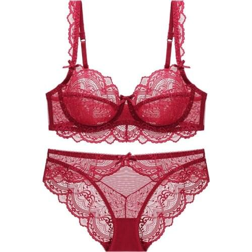 French Sexy Lace Super Thin Gauze Gauze Large Chest Transparent Breathable Underwear Thin Cup Bra Set
