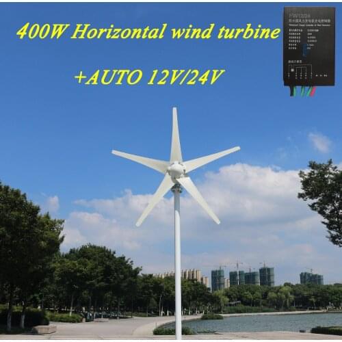 Horizontal axis wind turbine, 3 or 5 small wings. 400 watt with 12/24v automatic controller