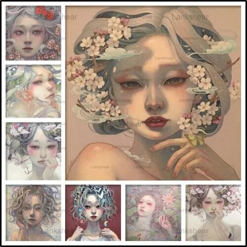 Japanese Girl Diy Diamond Painting Flower Girl Embroidered Geisha Sexy Beautiful Woman Full Square Mosaic Home Decor Gift New
