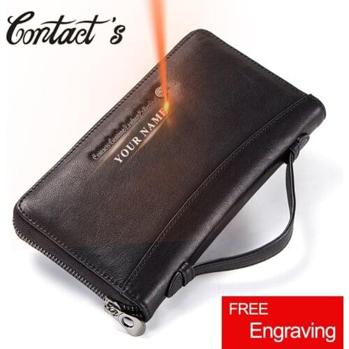 Contacts Men Wallets Genuine Leather Male Long Clutch Purse Coin Pocket Zipper Wallet Passport Cover Card Holder billetera