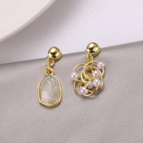 Korean Asymmetric Retro Crystal Pearl Niche Premium Sense Temperament Net Red Circle Personality Design Earrings Sale Bohemian