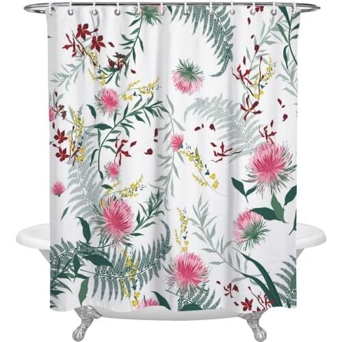 Petals Flowers Leaves Branches Shower Curtains Bathroom Curtain Waterproof Polyester Frabic Bathroom Curtain with Hooks