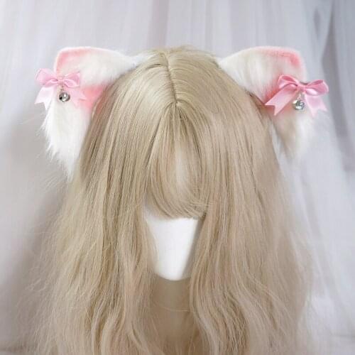 Lolita Hair Accessories Cute Kitten Ear Hairpin Female Pink Blue JK Simulation Anime Ears Pair Hairclips Strawberry Side Clip
