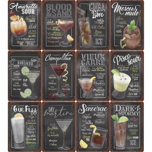 Cocktail Metal Sign Plaque Metal Vintage Pub Tin Sign Wall Decor for Bar Pub Club Man Cave Retro Metal Posters Iron Painting