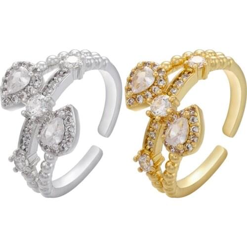 Fashion Double-headed Snake-shaped Three-layer Gold Rings for Women Water Drop Heart-shaped Opening Adjustable Diy Jewelry