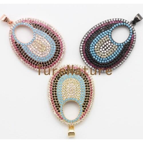 Fashion Micro Zircon Pave Charms Baby Oval Shape Meta Electroplated Pendants Findings In 23.4*37 mm PM4897