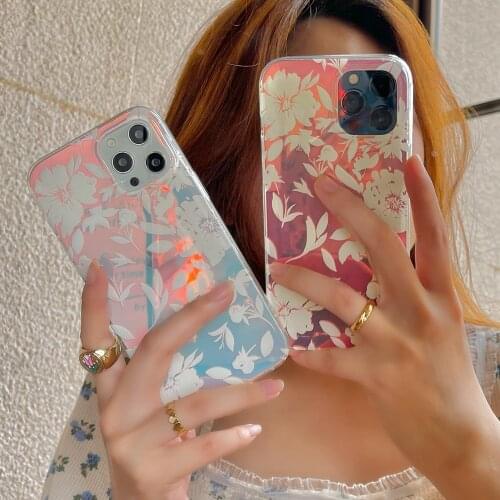 Purple Laser White Petals Phone Cases for iPhone 12 Pro Max 11 pro max X XS XR 7 8 Plus SE 2020 Shell Soft Cover