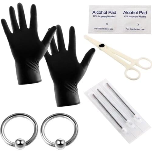 14G 10Pcs/lot Professional Body Piercing Tools Kits Pliers Needles Lip Tongue Studs Horseshoe Rings for Body Piercing Jewelry