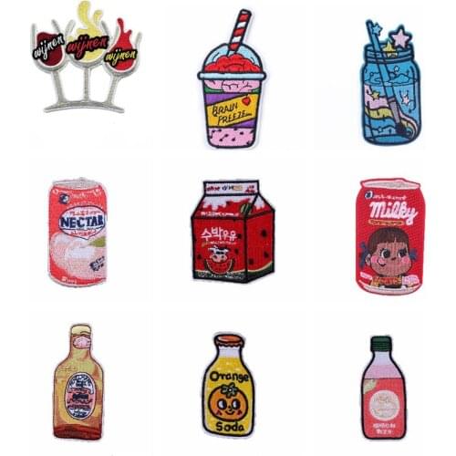 Summer Drink Banner Embroidery Patch Iron-On Patches For Clothing Diy Sparkling Water Striped Badge Patches For Clothes