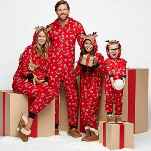 Newest Arrivals Family Matching Christmas Pajamas Set Sleepwear Jumpsuit Hoodie with Hood for Family