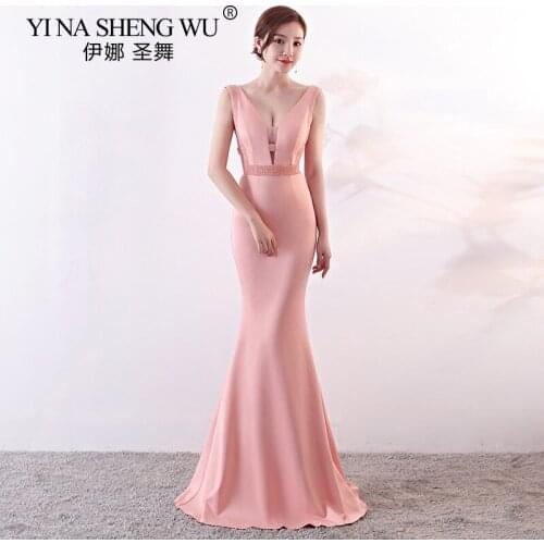 New White Mermaid Evening Gowns For Women Long Sexy Beading Deep V neck Sleeveless Long Party Dress Formal Chic Gown Vestidos