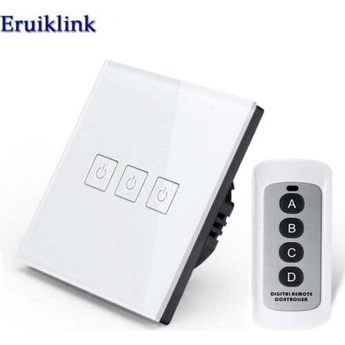 Eruiklink EU/UK Type Remote Control Switch 1 2 3 Gang 1 Way, Crystal Glass Switch Panel, Remote Wall Touch Switch for Smart Home