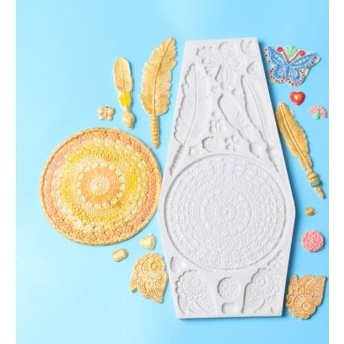 Feathers Campanula Silicone Fondant Mold Candy Cake Lace Broder Decorating Chocoloate Mould For Sugarcraft Gumpaste Baking Mold