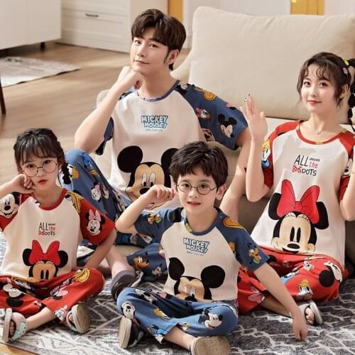 Family Matching Pajamas Set Mickey Minnie Adult Kid Family Matching Clothes Top+Pants Donald Duck Sleepwear Pjs Set