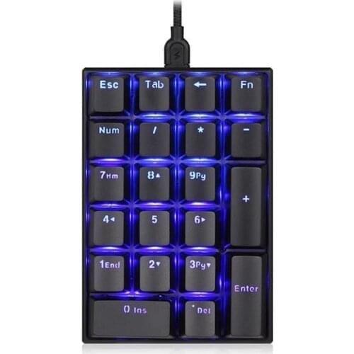 Wired Numeric Keyboard Mini Mechanical Keyboard 21 Keys Led Blue Backlight Keypad with Blue/Red Switch USB Type-C
