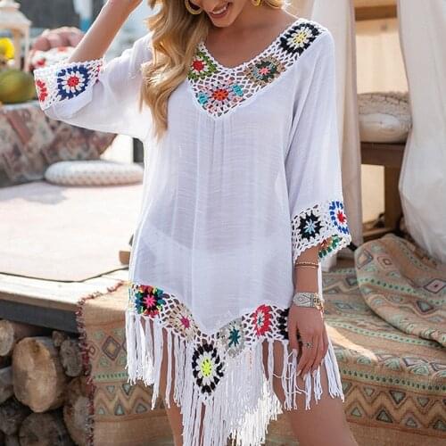 Sexy Women Loose Beach Dress Tunic Solid Bikini Cover UP Swimsuit Beachwear Swimwear Hollow Out Beach Dress Robe De Plage