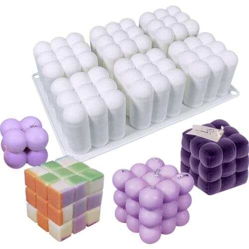 Silicone Candle Mould 3D Cube Baking Mousse Cake Mold DIY Square Bubble Dessert Molds Kitchen Bakeware Accessories Food grade