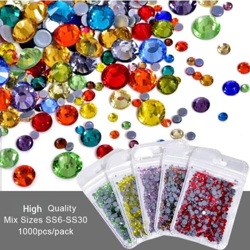 Mix Size 1000pcs Quality Crystal Hotfix Rhinestone Flatback Glass Stone стразы Hot Fix Rhinestones For Wedding Dress B3858