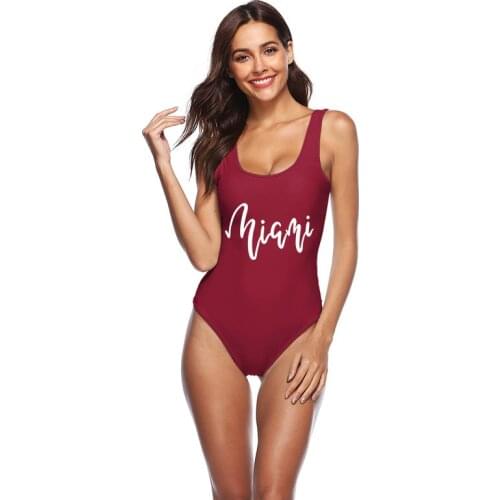 Miami Letter One Piece Swimsuit New Fashion Beach Sexy Women Swimwear Lady Backless Bather Beachwear Female Swimwear Bikini