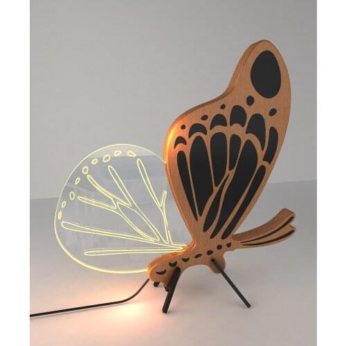 Unique Handmade Wood and Plexiglas Butterfly Figure Lampshade Interior Decorative Lighting Children Teenage Bedroom Night Light