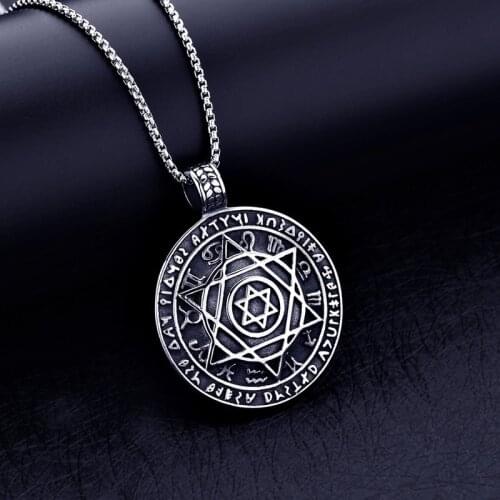 Vintage Talisman Hexagram necklace Solomon Amulet Pendant Necklace Kabbalah Hermetic Jewelry