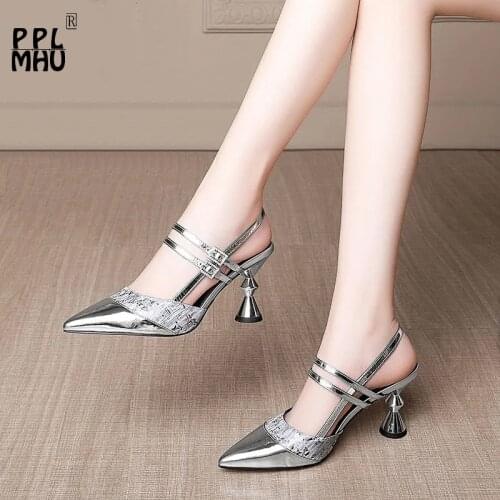 Silver Pointed Buckle Closed Toe Women Sandals Luxury Designer Heel High Heels Sexy Outside Wear Non-Slip Party Stripper Shoes