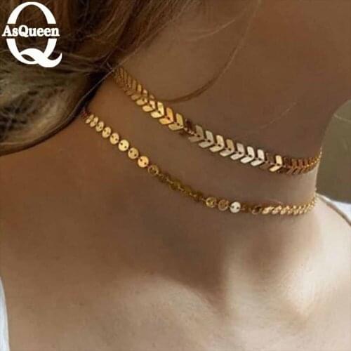 Bohemian Sequins Airplane Fish Bone Necklace Simple Double Layer Chokers Women Jewelry Chocker