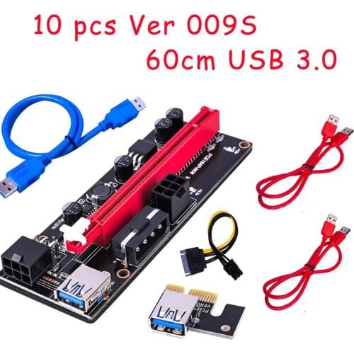 10pcs VER009 USB 3.0 PCI-E Riser VER 009S Express 1X to 16x Extender pcie Riser Adapter Card SATA 15pin to 6 pin Power for BTC