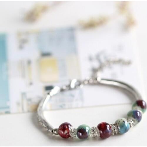 100% Handmade Jewelry Bohemia Style Original Fashion Boutique Ceramic Bracelet with Colorful Beads Bangles for Women Girl