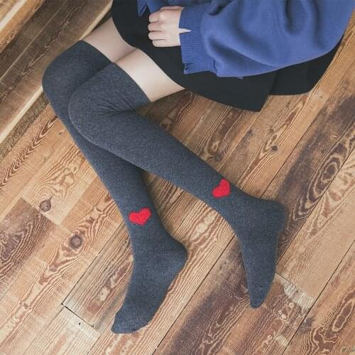 2 Pairs Women Knitted Sexy Stocking Female Warm Thigh High Over The Knee Socks Fashion Heart Embroidery Ladies Solid Stockings