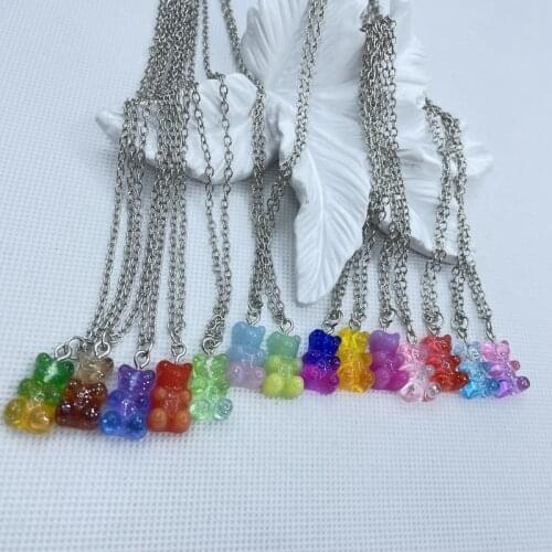 26 fashion sequin resin bear gummy necklaces for girls bear pendants creative jewelry ladies multicolor animal bear necklaces