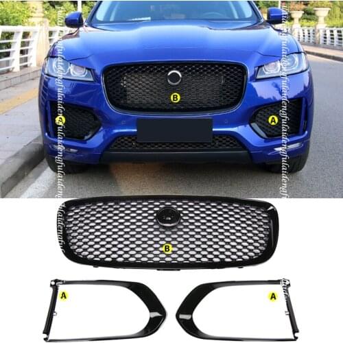 3pcs For Jaguar F-PACE R-Sport 2016-2020 Glossy Black Front bumper Grille grid Frame Bezel decor replace kit Car accessories