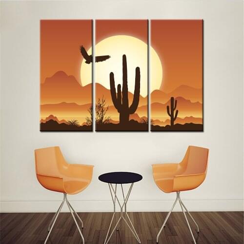 3 Piece/sets Canvas Art Canvas Painting Desert Sunset Silhouette Wall Stickers 3 Panels Decoration For Home Wall Art Prints
