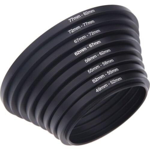 49mm-82mm 8pcs Filter Step Up Rings Adapter 49/52/55/58/62/67/72/77/82mm Photography Camera Lens Accessories Photo Stduio Video