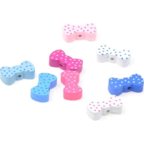 50pcs Random Mixed Bow Dot Wood Spacer Beads Wood Beads Toys For Baby DIY Crafts Kids Toys & Pacifier Clip 21x11mm